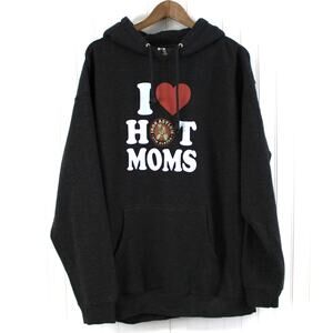 Iron Asylum Mens XL Alaska Gym Charcoal Gray Hoodie I Love Hot Moms‎ Workout
